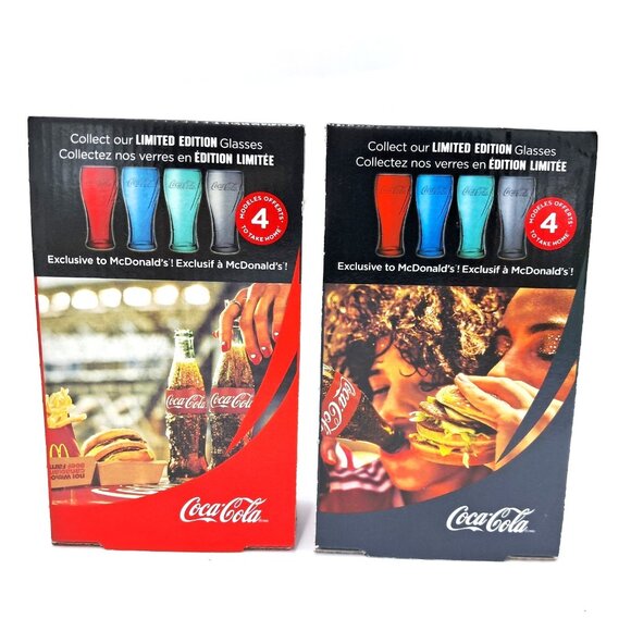 Coca-Cola Red and Gray Glasses 2018 McDonald's Exclusive- Raised Lettering NIB - Picture 4 of 6